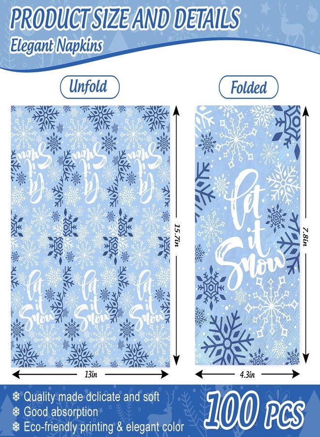 JarThenaAMCS 100Pcs Winter Guest Napkin Blue And White Snowflake Disposable Paper Napkin Guest Dinner Hand Towel For Christmas Party Bathroom Table Decor - Image 2